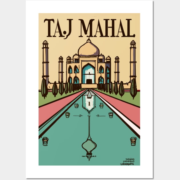 A Vintage Travel Art of the Taj Mahal in Agra - India Wall Art by goodoldvintage